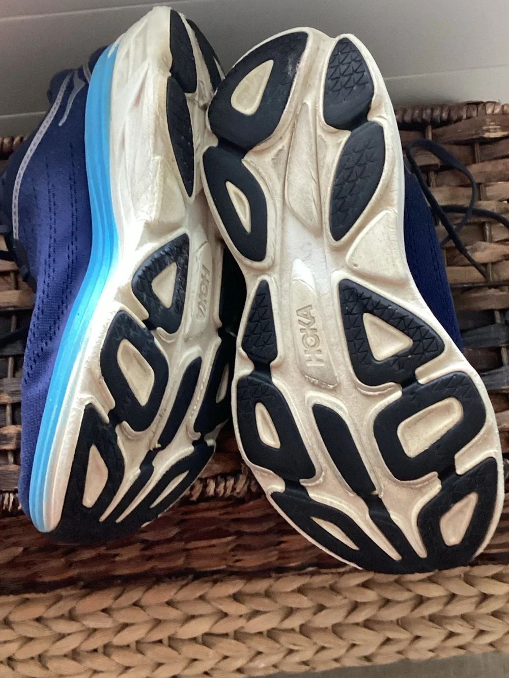 Hoka Men's Navy and Light Blue Cushioned Running Shoes